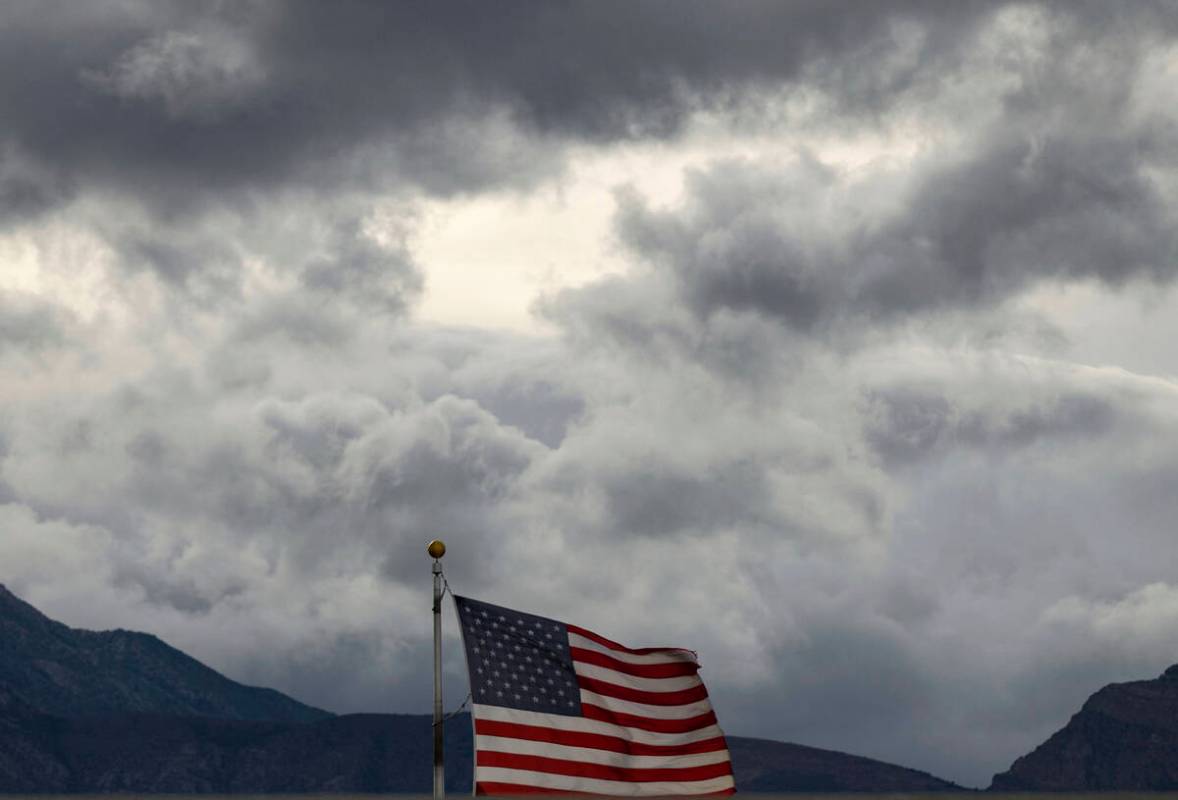 Clouds linger over the Las Vegas valley during a cool and windy afternoon, on Monday, Oct. 7, 2 ...