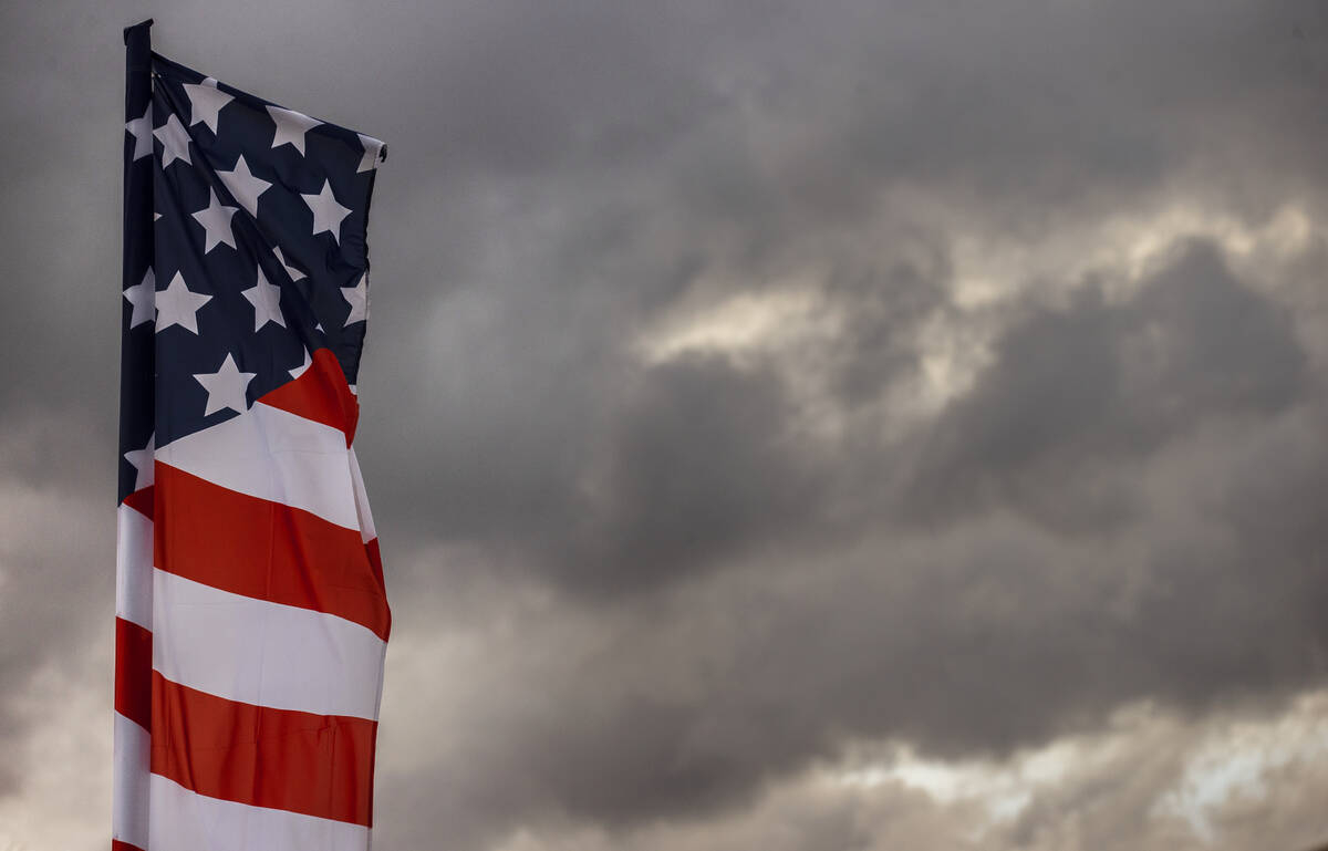 Clouds linger over the Las Vegas valley during a cool and windy afternoon, on Monday, Oct. 7, 2 ...