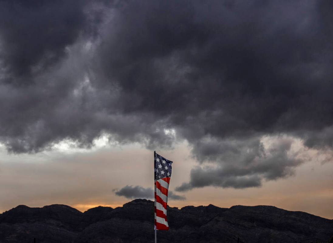 Clouds linger over the Las Vegas valley during a cool and windy afternoon, on Monday, Oct. 7, 2 ...