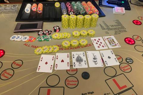 A player hit five aces on pai gow poker Monday, Nov. 8, 2022, at Bally's Las Vegas, capturing a ...