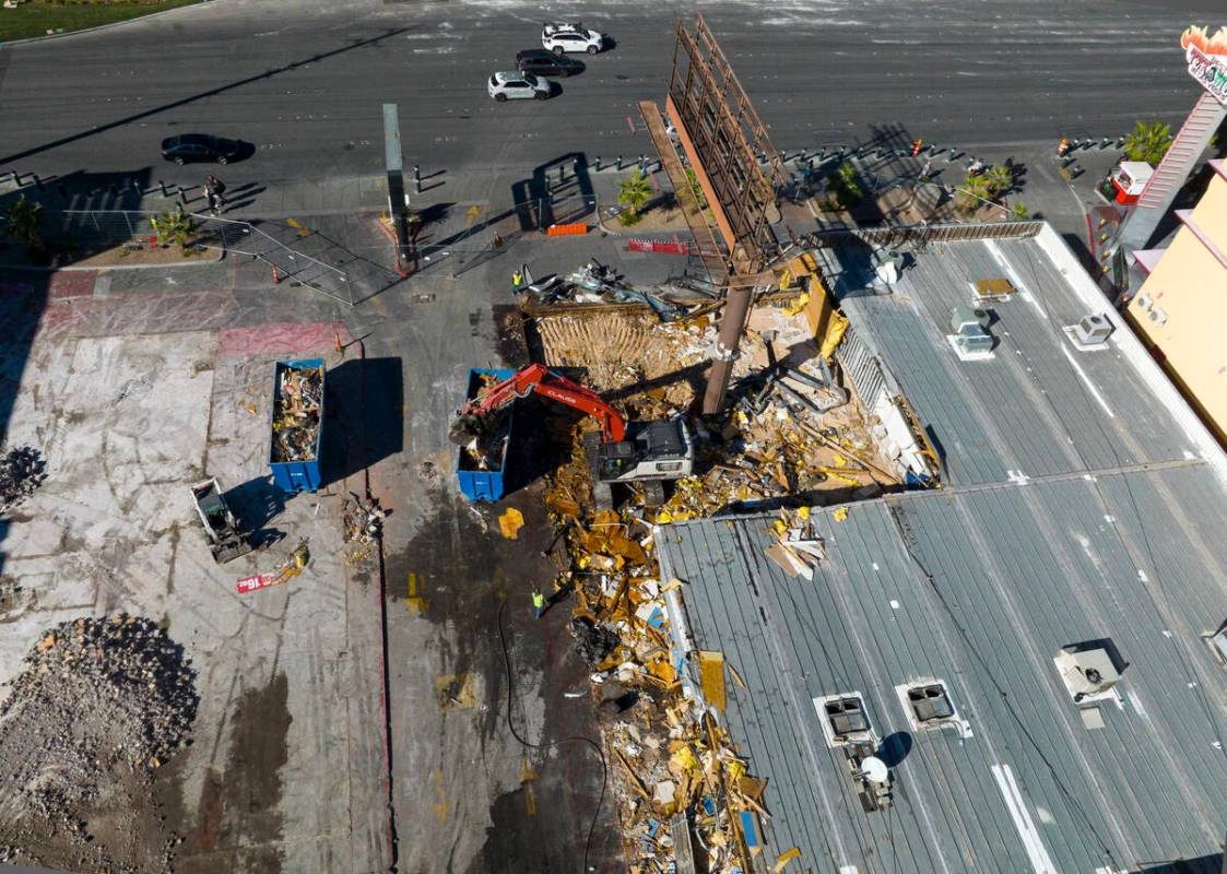 Demolition is underway at the site of what used to be the Travelodge motel on the Strip, 3735 L ...