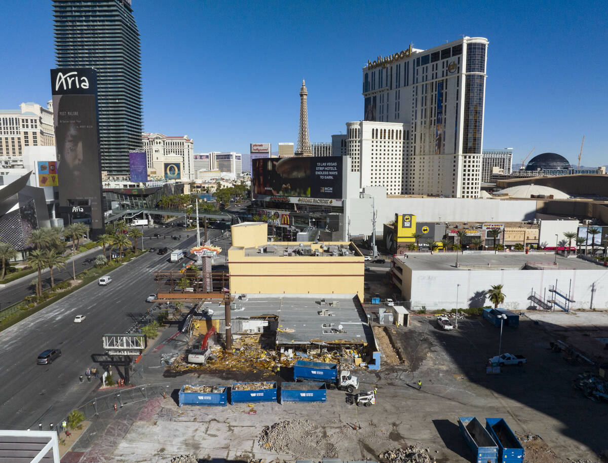 Demolition is underway at the site of what used to be the Travelodge motel on the Strip, 3735 L ...