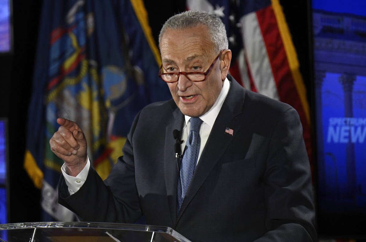 Senate Majority Leader Chuck Schumer, D-N.Y., participates in a debate against Republican chall ...