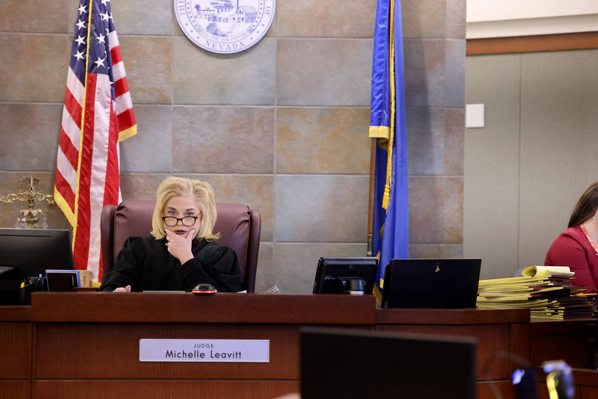 District Judge Michelle Leavitt presides in court at the Regional Justice Center in Las Vegas o ...