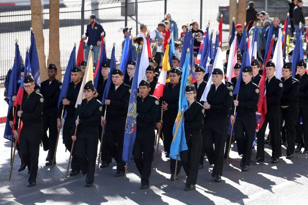Members of the Eldorado High School Navy Junior ROTC march in the Veterans Day parade on Fourth ...