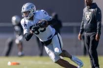 Raiders tight end Darren Waller (83) makes a catch during practice at the Intermountain Healthc ...