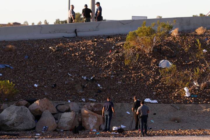 Las Vegas police investigate a fatal crash on the 8300 block of West Charleston Boulevard on Mo ...