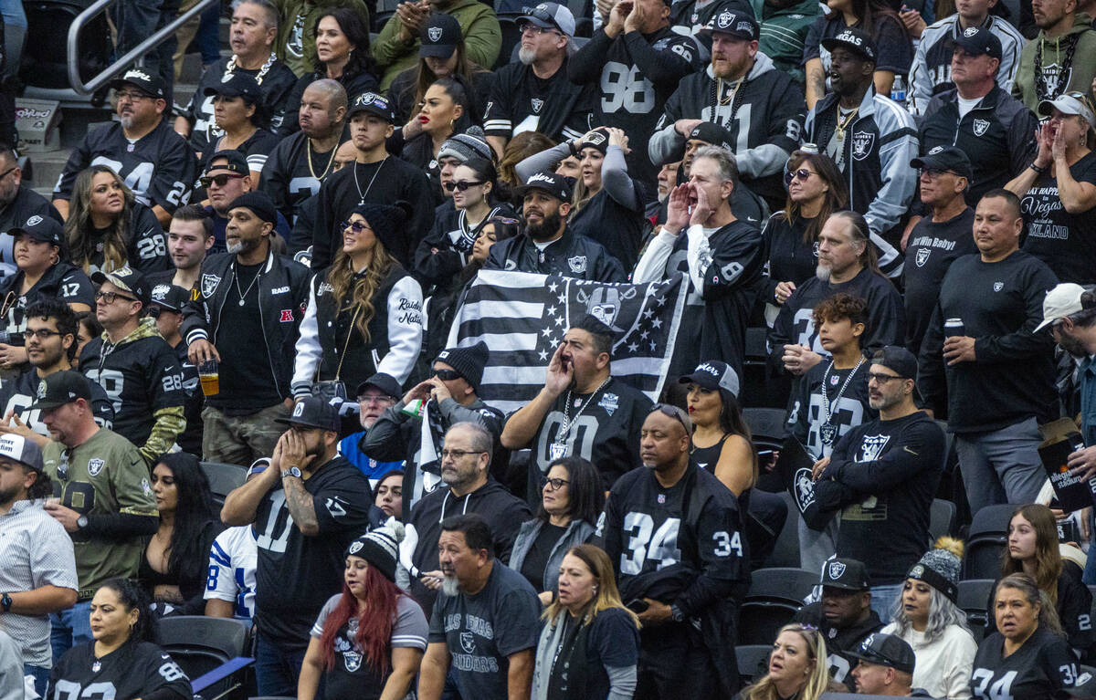 Raiders fans are a bit dejected by another Indianapolis Colts score during the first half of th ...