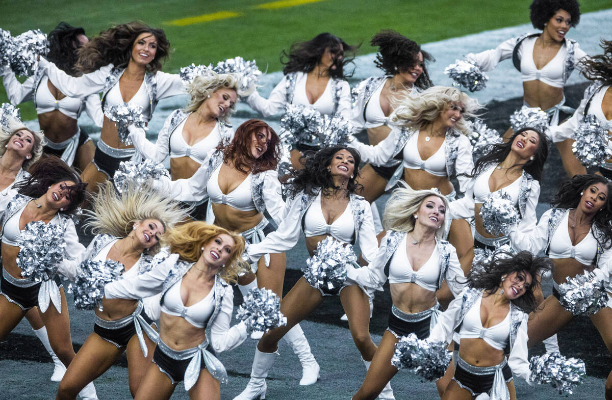 The Raiderettes entertain the crowd during a timeout with the Raiders versus the Indianapolis C ...