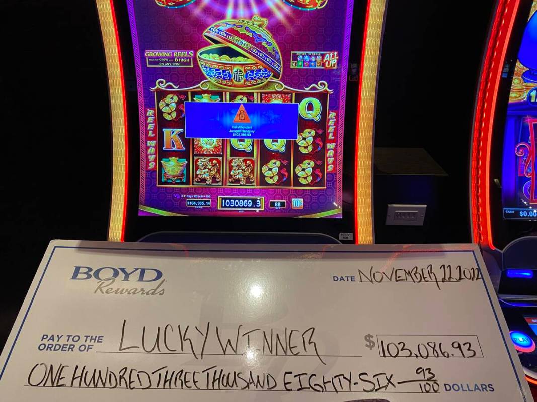 A lucky winner won $103,086.93 at Aliante Hotel + Casino on Tuesday, Nov. 22, 2022. (Courtesy o ...