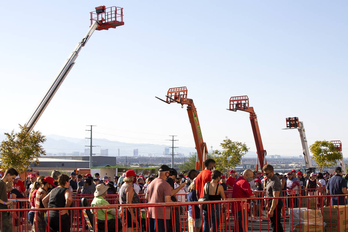 Thousands waited in line to see President Donald Trump speak during a campaign rally at Xtreme ...