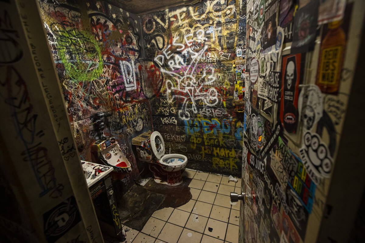 A bathroom is seen at the Double Down Saloon, on Tuesday, Nov. 15, 2022, in Las Vegas. (Chase S ...