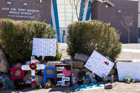A makeshift memorial outside of Jack and Terry Mannion Middle School is seen near the scene whe ...