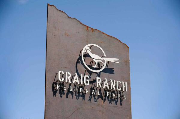 A monument marker stands at the entrance to Craig Ranch Regional Park along Craig Road in North ...