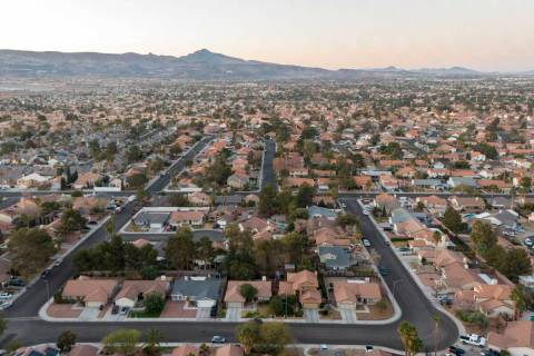 An aerial view of housing in Henderson, Nevada on Friday, March 5, 2021. (Michael Quine/Las Veg ...
