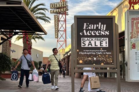 A Black Friday sign at The Citadel Outlets in Commerce, CA, on Monday, November 21, 2022. (Jeff ...