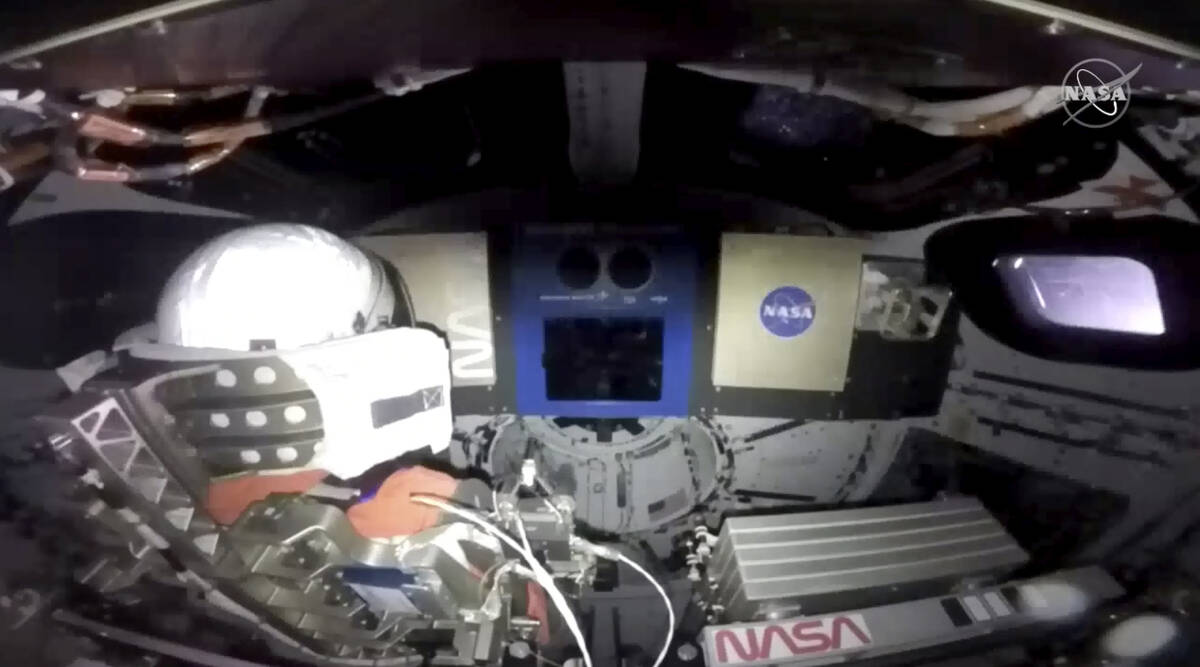 This screengrab from NASA shows inside the NASA moon rocket, an un-crewed test flight, on Wedn ...