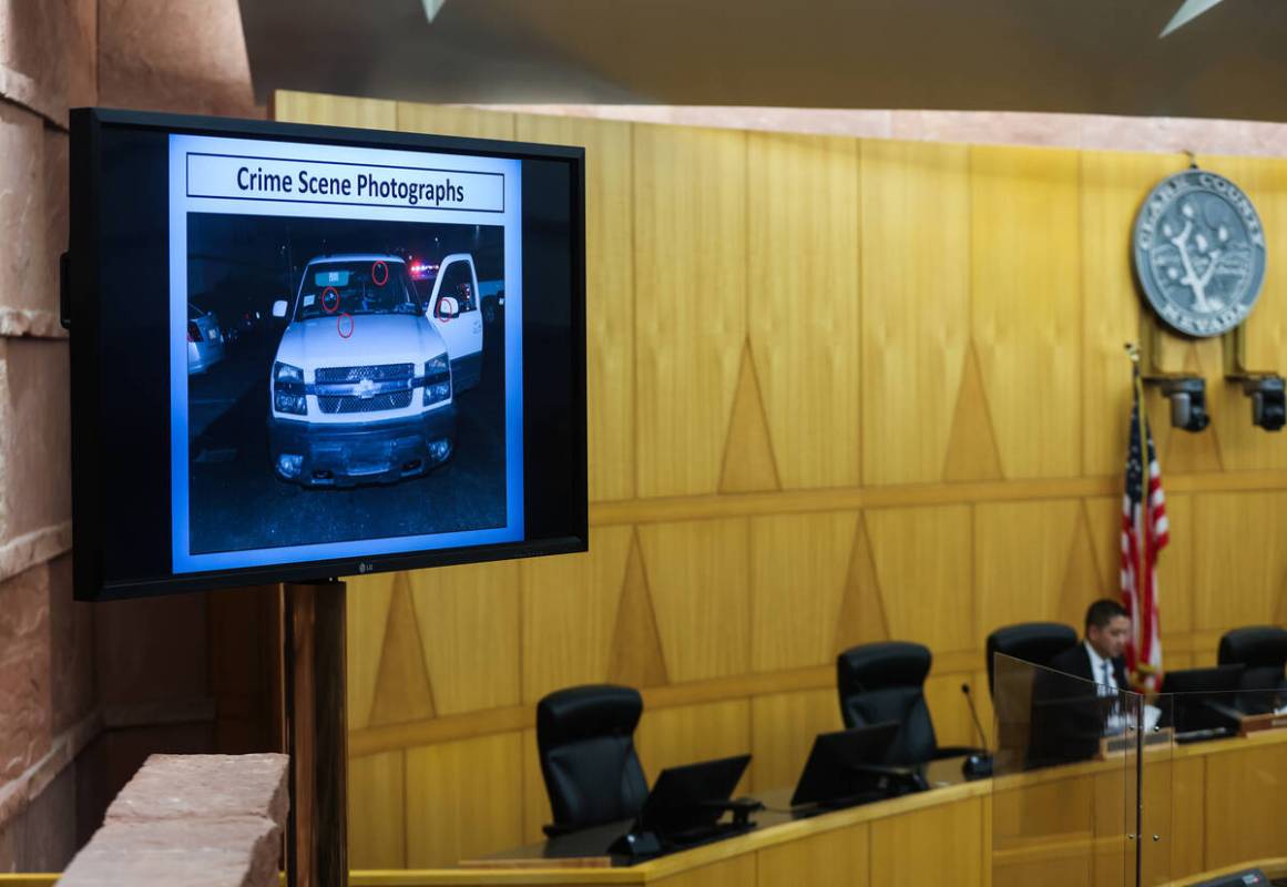 Crime scene photos are shown at a fact-finding review in the death of Demetrius Deshawn Roberts ...