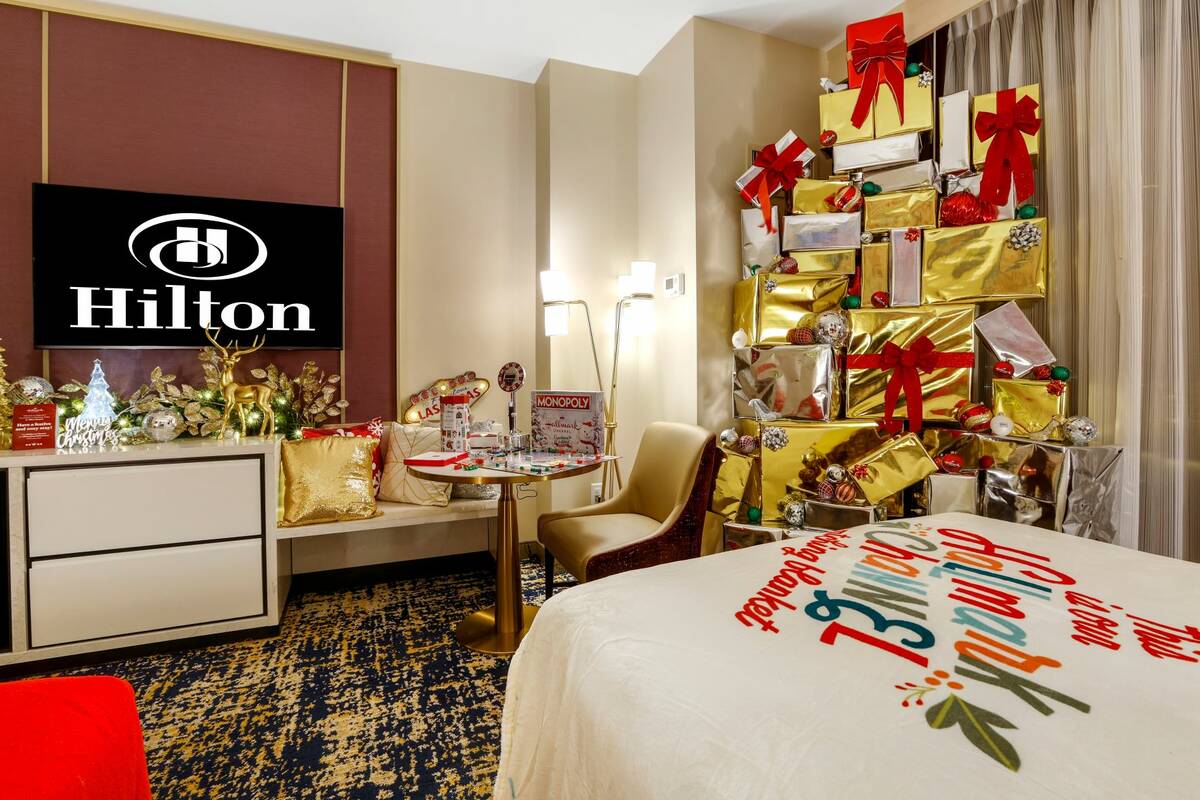 A look inside the "Glam Christmas" suite at the Hilton Las Vegas at Resorts World that was made ...