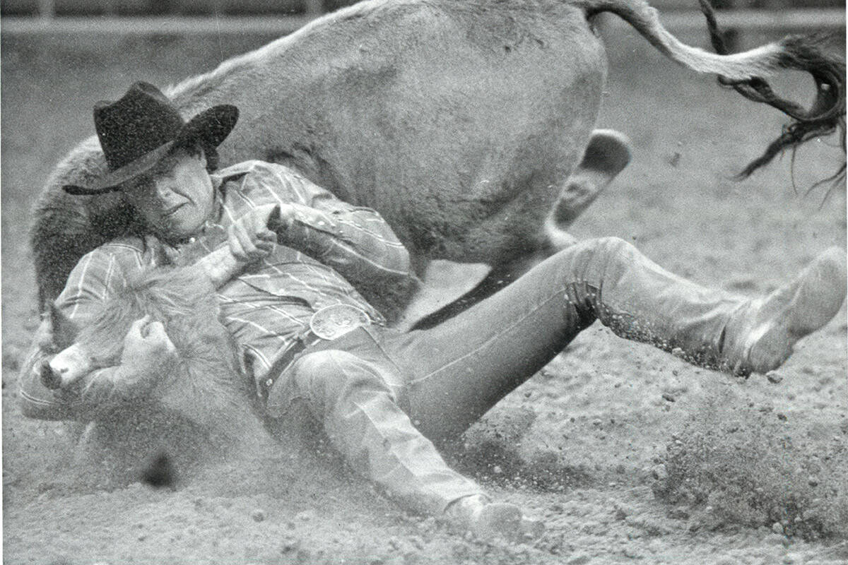 Marty Melvin competes in the steer wrestling competition on Dec. 16, 1985. (Wayne Kodey/Las Veg ...