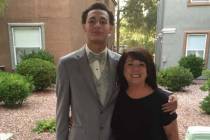 Gianni Corsentino, dressed for his senior prom, puts his arm around his grandmother, Jeanie Lat ...