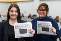 Vanessa Booth, left, editor-in-chief of UNLV's Scarlet & Gray Free Press, and Hadiya Mehdi, man ...