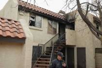 Firefighters respond to an apartment fire in the 2200 block of Sun Avenue in North Las Vegas on ...