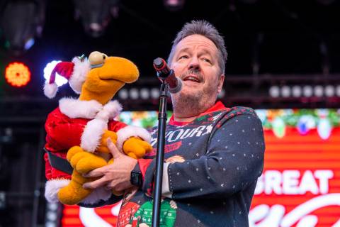Terry Fator and Winston the Impersonating Turtle entertain the crowd during the pre-race entert ...