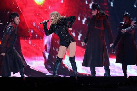 Taylor Swift performs during the Taylor Swift Reputation Stadium Tour at Mercedes-Benz Stadium ...