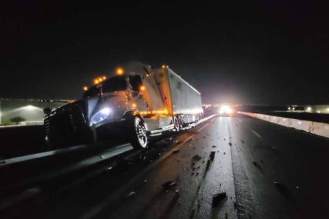 An accident involving a tractor trailer shut down I-15 north near Speedway Boulevard. (Nevada H ...