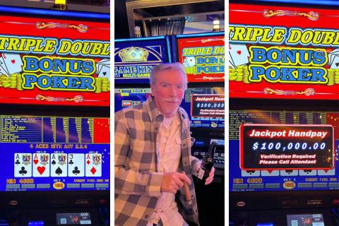 A video poker player won $100,000 after hitting four aces with a kicker on Triple Double Bonus ...