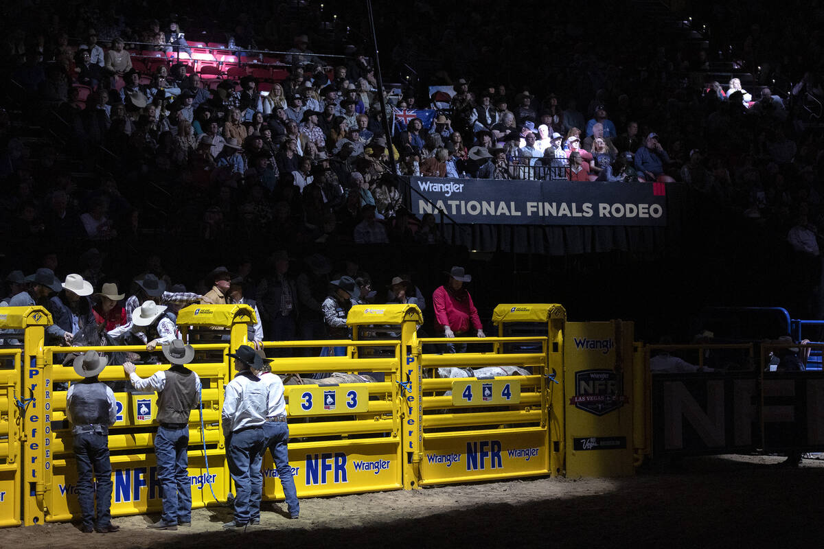 Contestants ready themselves to compete during the sixth go-round of the National Finals Rodeo ...
