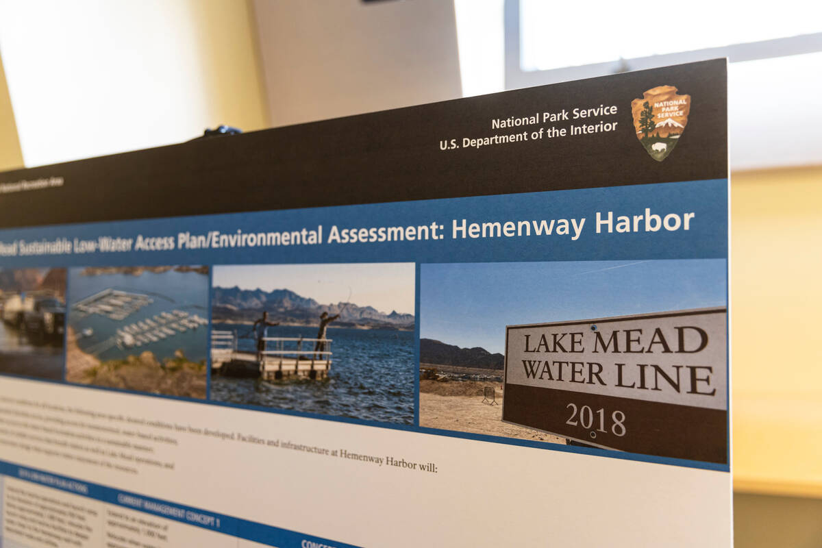 Details of the Hemenway Harbor concepts on an informational board during an open house public m ...