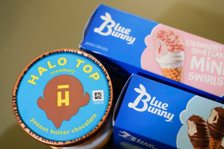 Blue Bunny and Halo Top brand ice cream products are seen in Englewood, N.J., Iowa-based ice cr ...