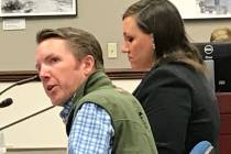 David Bobzien, left, shown in 2017 with Sen. Nicole Cannizzaro, D-Las Vegas, announced on Wedne ...