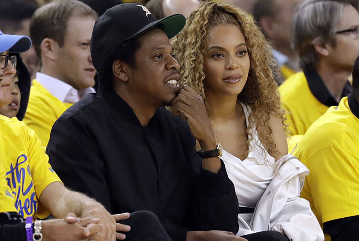 Jay-Z and Beyonce watch a NBA playoff game between Golden State and New Orleans Pelicans in Oak ...