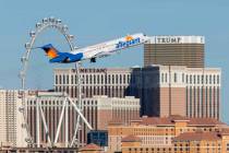 FILE - An Allegiant Air flight departs from McCarran International Airport in Las Vegas, Sunday ...