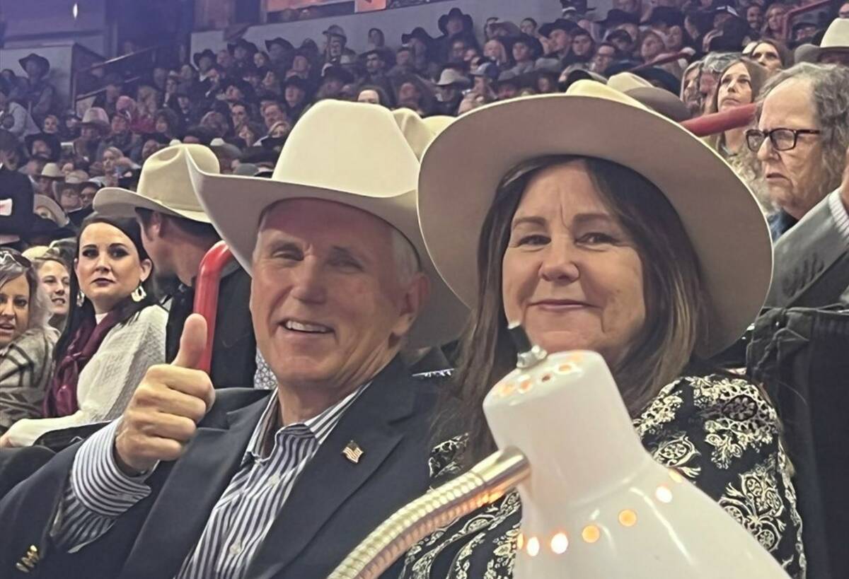 Former Vice President Mike Pence, with his wife Karen, are seen during the National Finals Rode ...