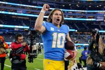 Los Angeles Chargers quarterback Justin Herbert (10) walks off the field after a win over the M ...