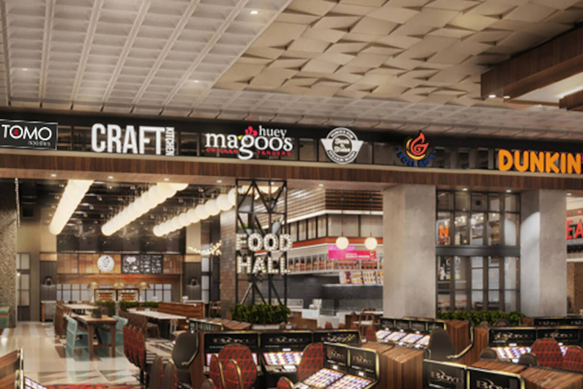 A rendering of the entrance to the food hall opening Dec. 19, 2022, at the Fremont Hotel and Ca ...