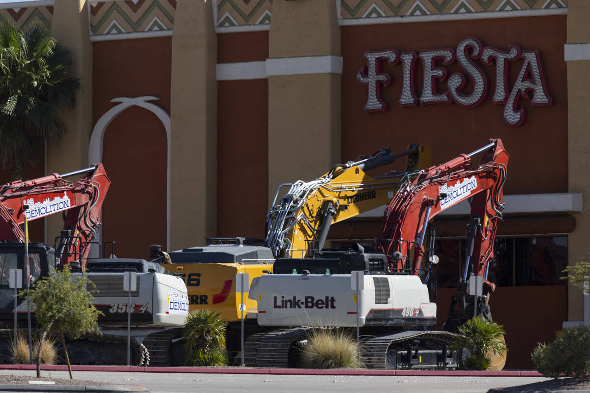 Heavy equipment is seen near the front entrance to Fiesta Henderson hotel-casino in Henderson, ...