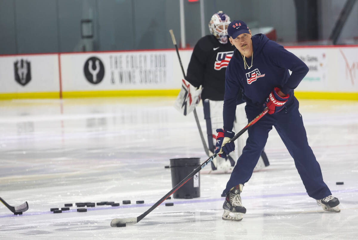 John Wroblewski, head coach of the U.S women's national hockey team, leads practice at Lifeguar ...