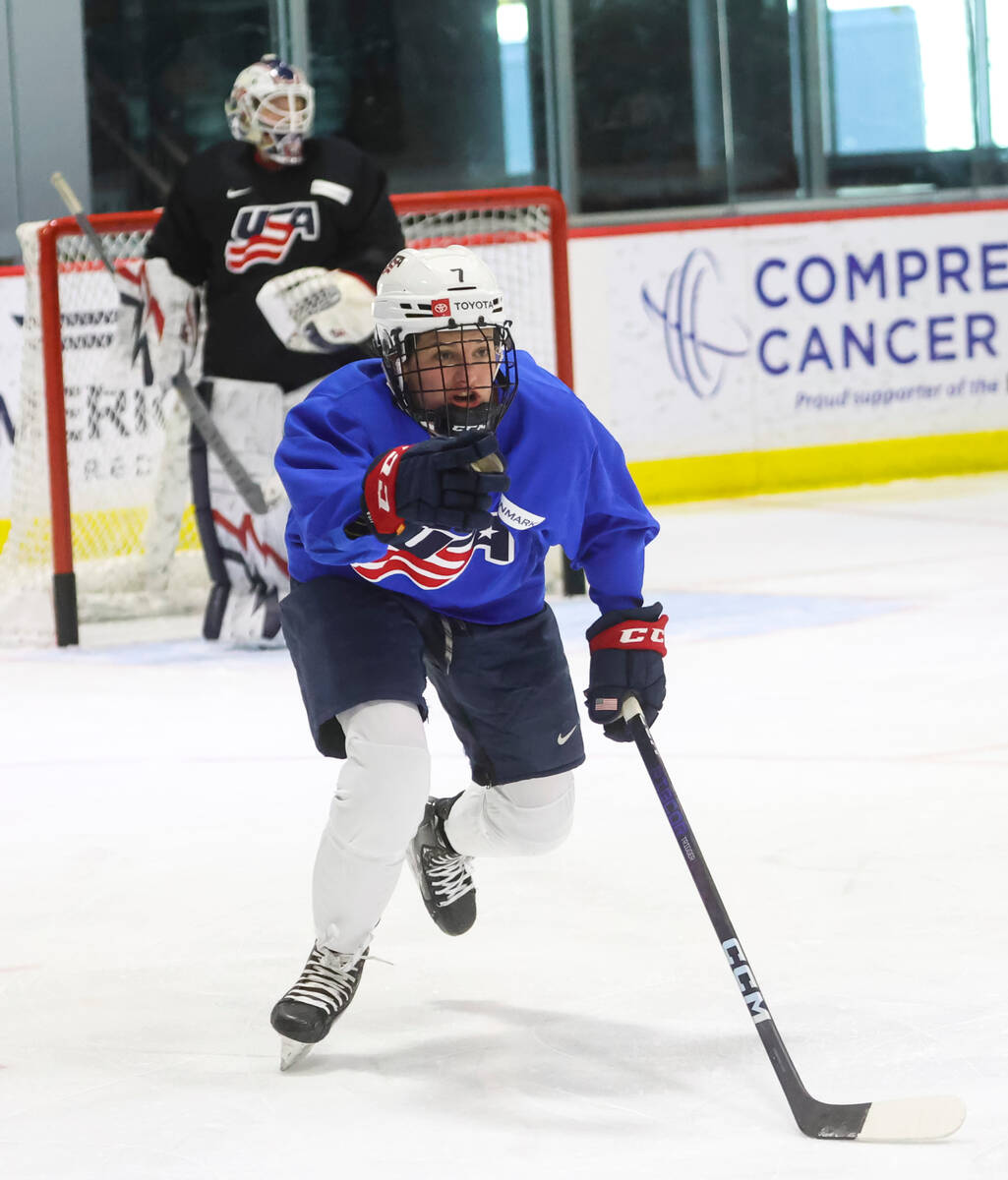 Lacey Eden of the U.S women's national hockey team practices at Lifeguard Arena on Wednesday, D ...