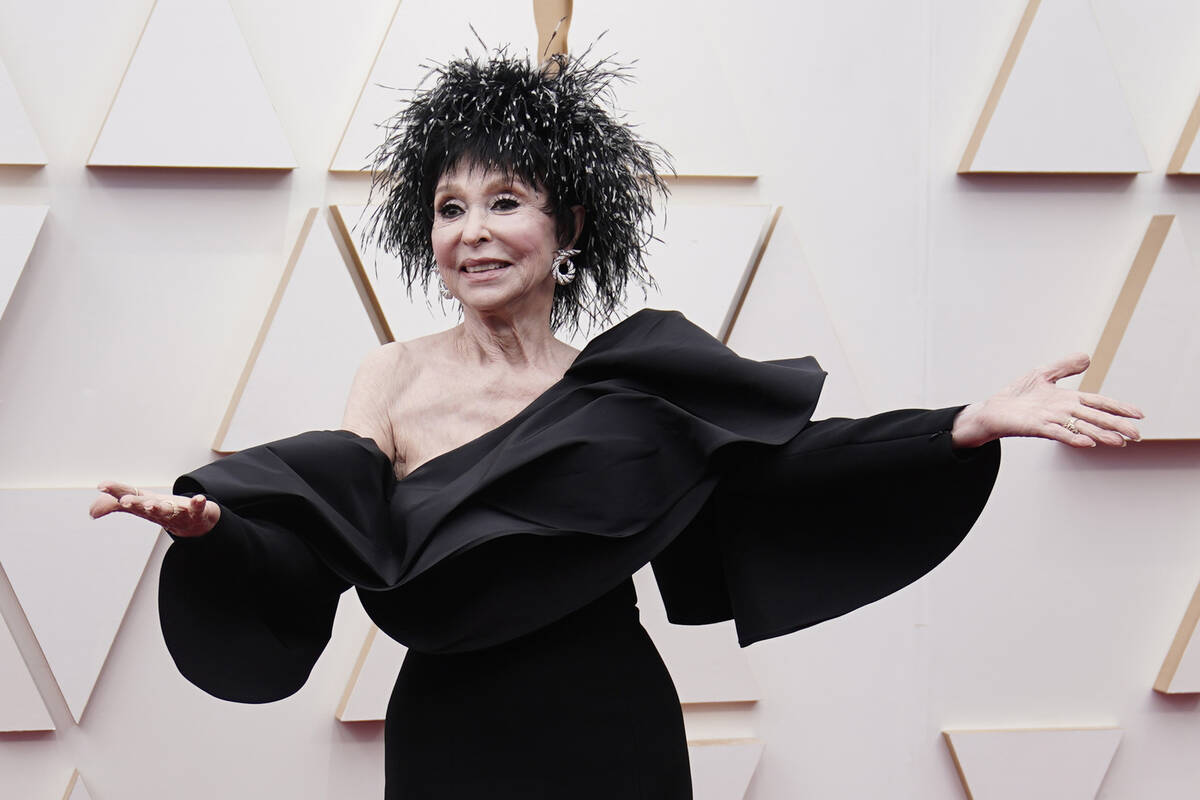 Rita Moreno arrives at the Oscars on Sunday, March 27, 2022, at the Dolby Theatre in Los Angele ...