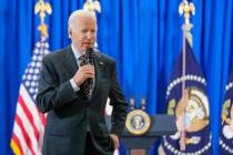 President Joe Biden speaks in New Castle, Del., on Friday, Dec. 16, 2022. (AP Photo/Manuel Balc ...