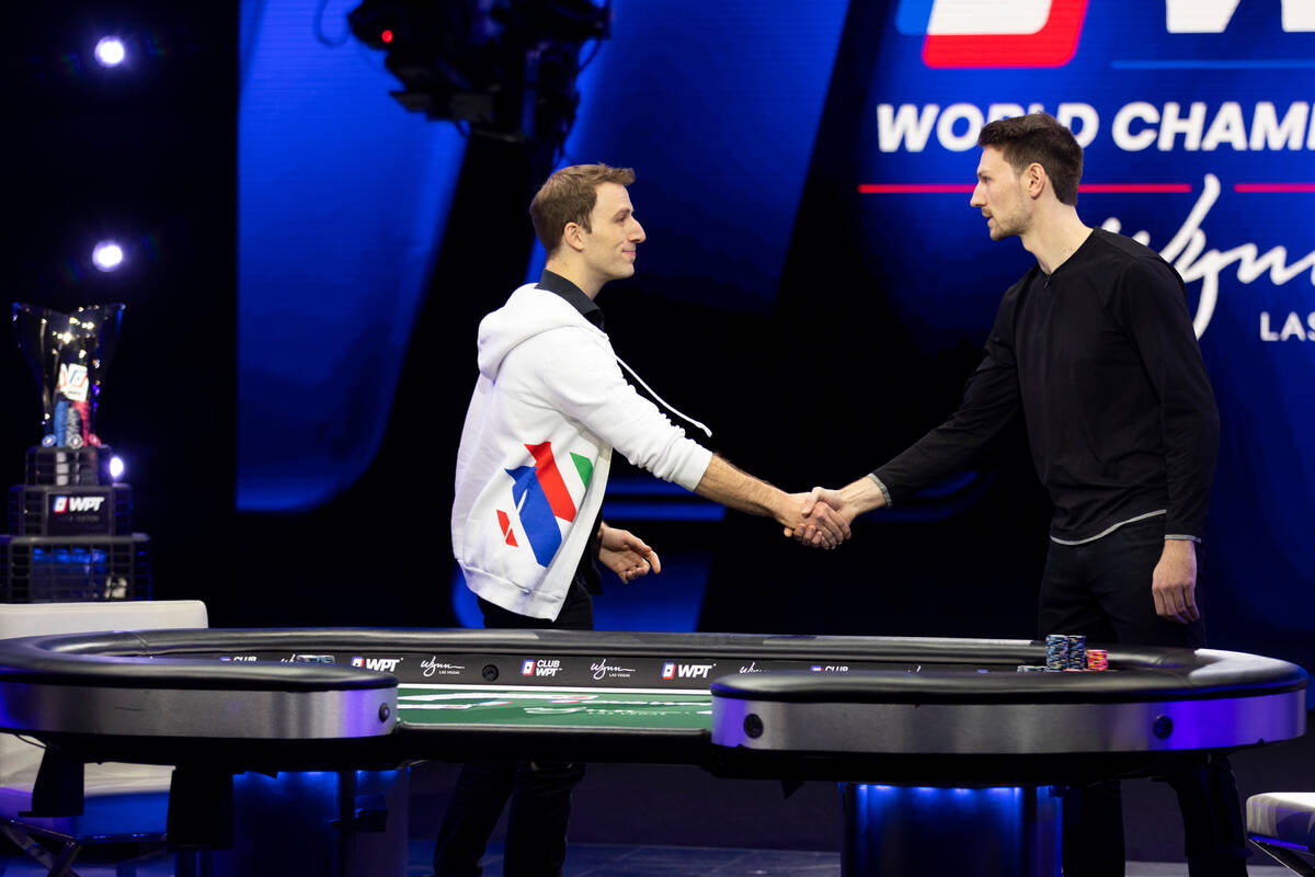 Benny Glaser, left, and Eliot Hudon, face off in the final table of the World Poker Tour World ...