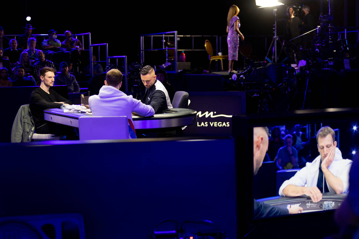 Eliot Hudon, left, waits for his remaining opponent Benny Glaser to make a play in the final ta ...