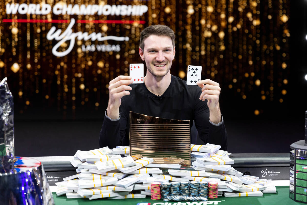 Eliot Hudon poses for a photo after his win in the final table of the World Poker Tour World Ch ...