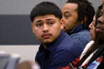 Joshua Estrada waits for his sentencing hearing to begin at the Regional Justice Center, Tuesda ...