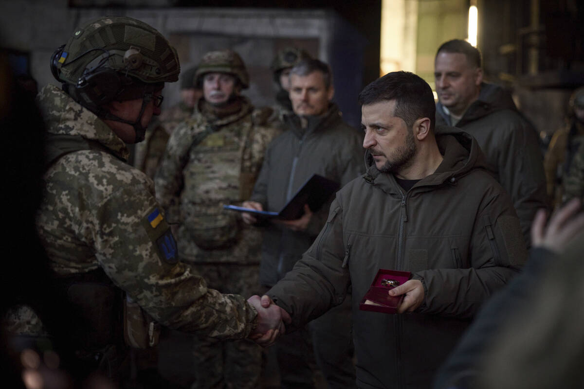 In this photo provided by the Ukrainian Presidential Press Office, Ukrainian President Volodymy ...